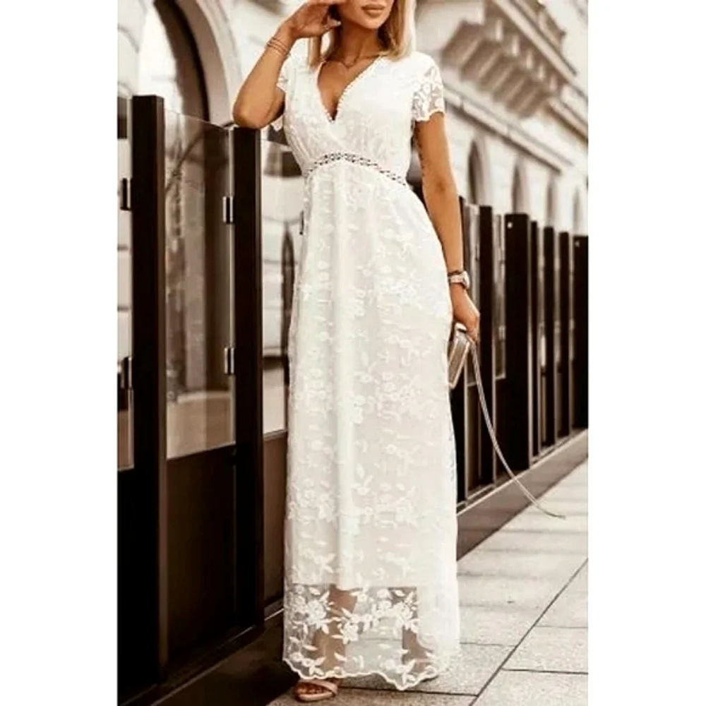 LAST ONE! Boho Lace Bridal V-Neck Maxi Dress